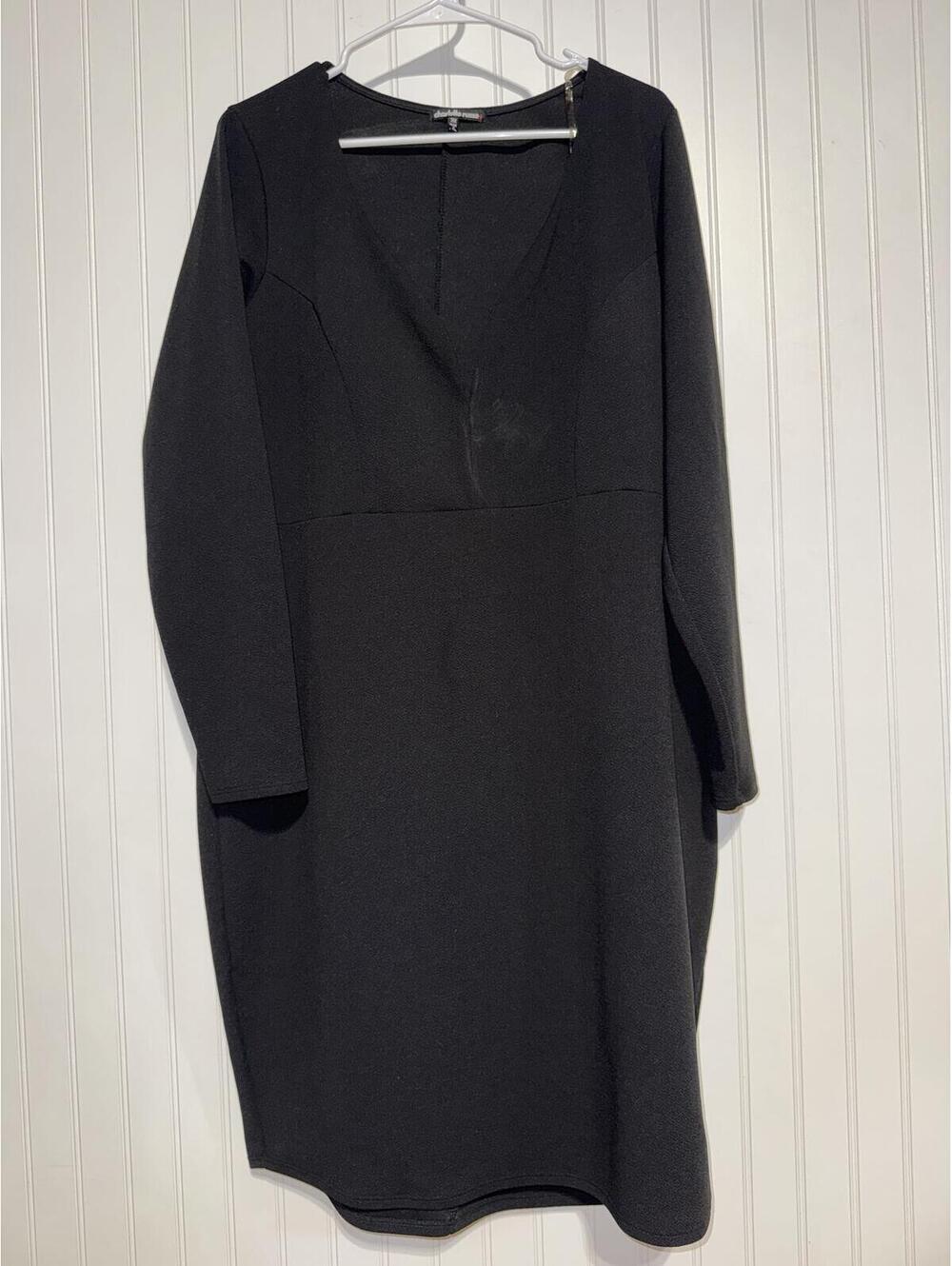 Charlotte Russe Plus Deep V Neck Long Sleeve Black Bodycon Dress Size 3X